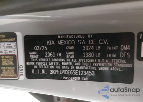 2025 Kia K4 Ex from USA, damaged, VIN 3KPFU4DE6SE123453